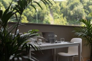 Plastic furniture on a balcony